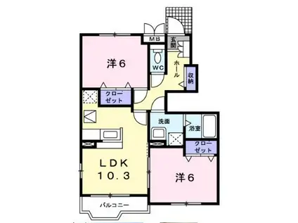N&YアベニューG・H(2LDK/1階)の間取り写真