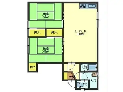 美原4丁目25番1棟3戸(2LDK/2階)の間取り写真