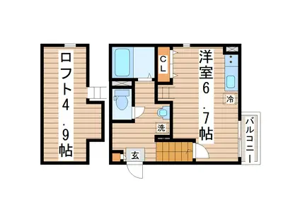 RIZEST長町II(ワンルーム/2階)の間取り写真