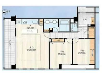 ウェリス麻布狸穴 5階(2LDK/5階)の間取り写真
