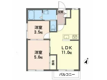 キャッスルバレーA(2LDK/2階)の間取り写真