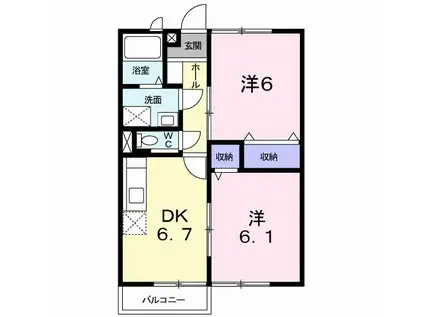 エスポワールハイムB(1LDK/2階)の間取り写真