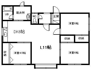 岸上マンション(3LDK/1階)の間取り写真