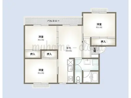 南砺あおば荘(3DK/2階)の間取り写真