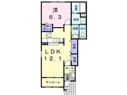 フリーデ石井I(1LDK/1階)の間取り写真