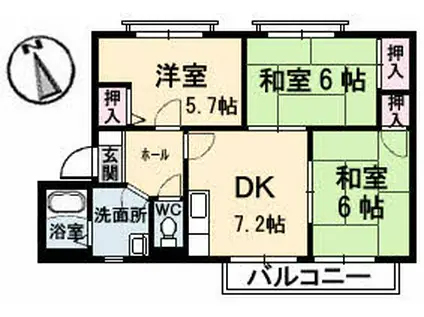 フレグランス中山東 A棟(3DK/1階)の間取り写真