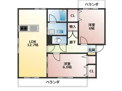 丸喜マンション(2LDK/2階)の間取り写真