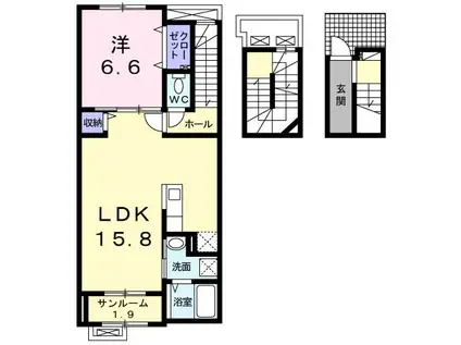 ベルフォーレ城山II(1LDK/3階)の間取り写真