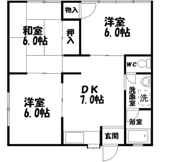 ファミネス西伊場(3DK/1階)の間取り写真