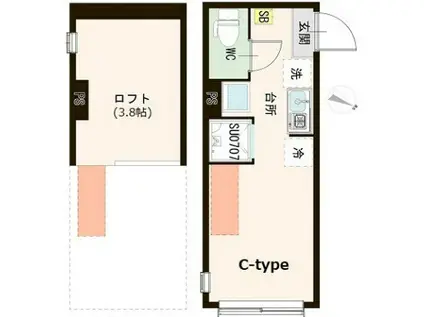 ハーモニーテラス貫井II(ワンルーム/1階)の間取り写真