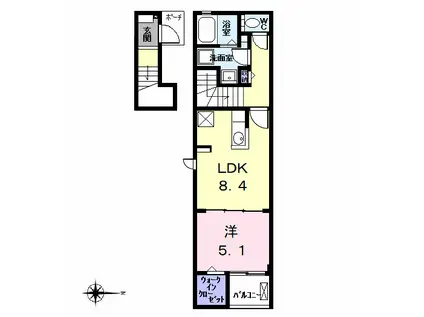 ヒル ヴィレッジV(1LDK/2階)の間取り写真