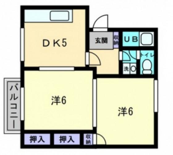 ディアスみくまりB棟(2DK/1階)の間取り写真