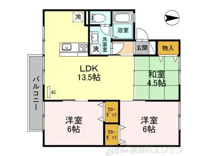 エクセレントサカウエA棟(3LDK/2階)の間取り写真
