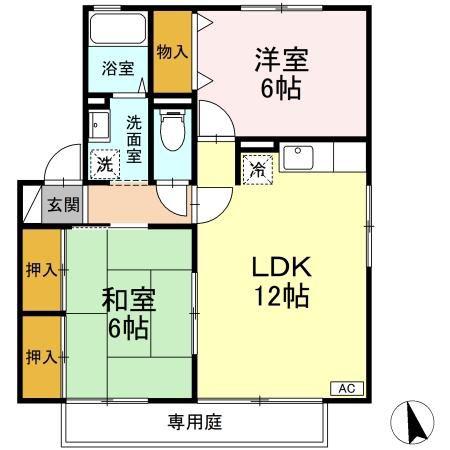 ロイヤルガーデン野口A棟(2LDK/1階)の間取り写真