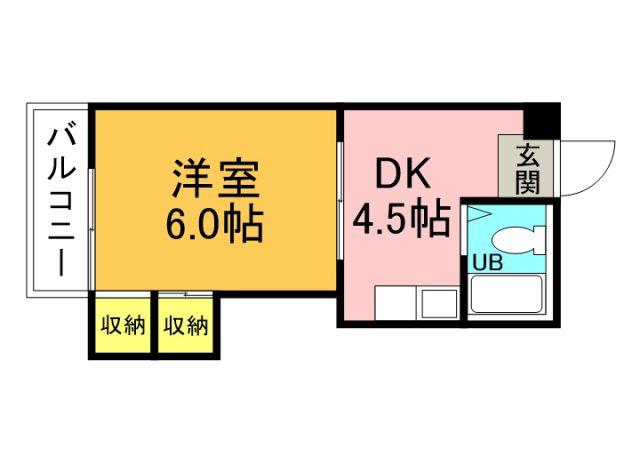 Yビル(1DK/2階)の間取り写真