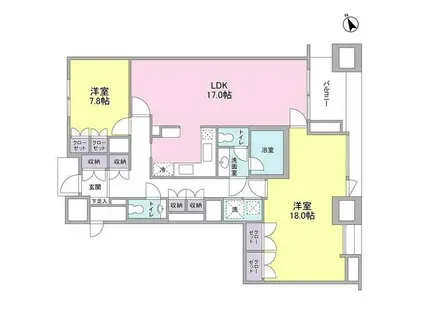 愛宕ビューアパートメント(2LDK/16階)の間取り写真