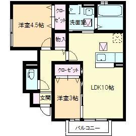 アイネヴェルトD棟(2LDK/1階)の間取り写真