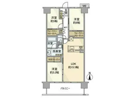 ファインシティ武蔵野富士見(3LDK/2階)の間取り写真