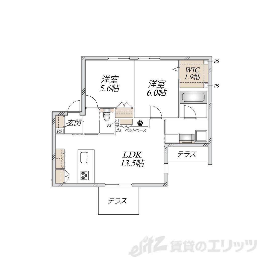 大阪市東淀川区上新庄2丁目へーベルメゾン(2LDK/1階)の間取り写真