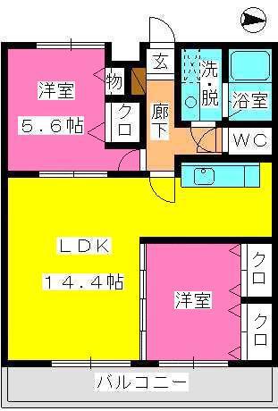 ウイング福重(2LDK/4階)の間取り写真