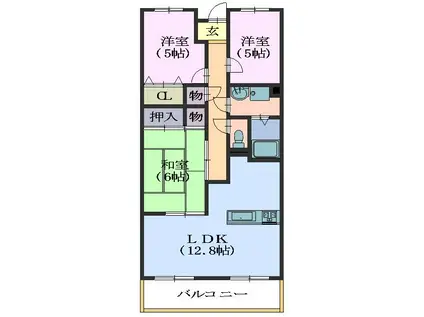 桃山ガーデンヒルズ(3LDK/3階)の間取り写真