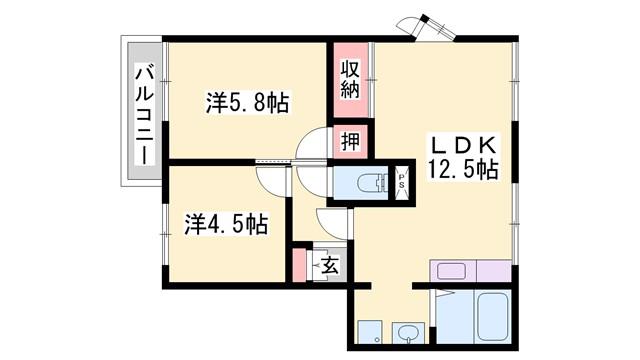 ネオハイツ・ロッキー(2LDK/1階)の間取り写真