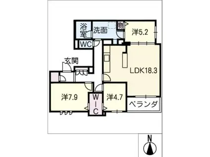 シャルール(3LDK/3階)の間取り写真
