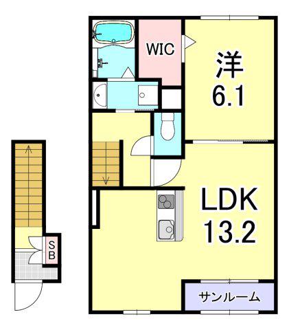 グリーンサイド(1LDK/2階)の間取り写真
