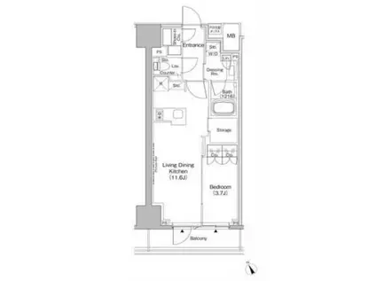 ザ・パークハビオ日本橋茅場町(1LDK/7階)の間取り写真