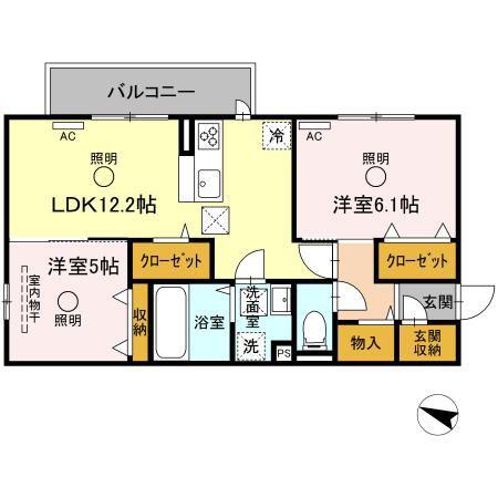 ラ・メゾン ドゥ(2LDK/1階)の間取り写真