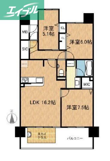 ロイヤルガーデンシティ桑田町(3LDK/12階)の間取り写真