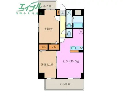 アルバグランデ三ツ矢橋(2LDK/2階)の間取り写真