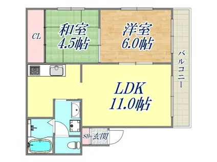 GARDENIA2(2LDK/1階)の間取り写真
