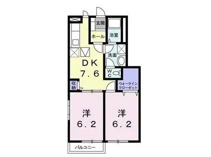 ミラードルチェ(2DK/1階)の間取り写真