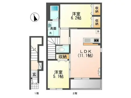 ジュピター(2LDK/2階)の間取り写真