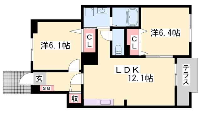 グラース・アンジュ(2LDK/1階)の間取り写真