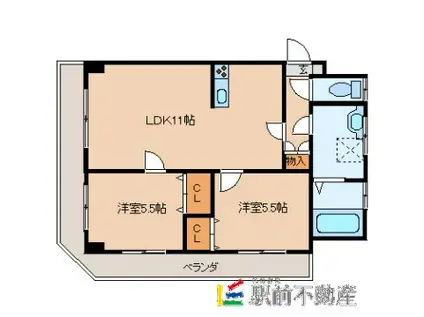 組坂ビルNO.8(2LDK/1階)の間取り写真