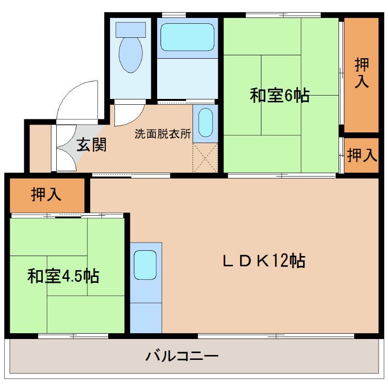 ファミール・烏帽子2号棟(2LDK/4階)の間取り写真