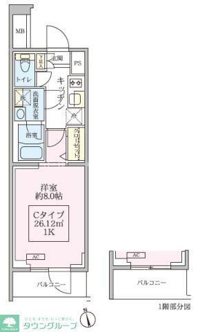 アイルグランデ川口(1K/1階)の間取り写真