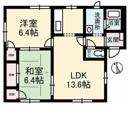 フレグランス大島A棟(2LDK/1階)の間取り写真