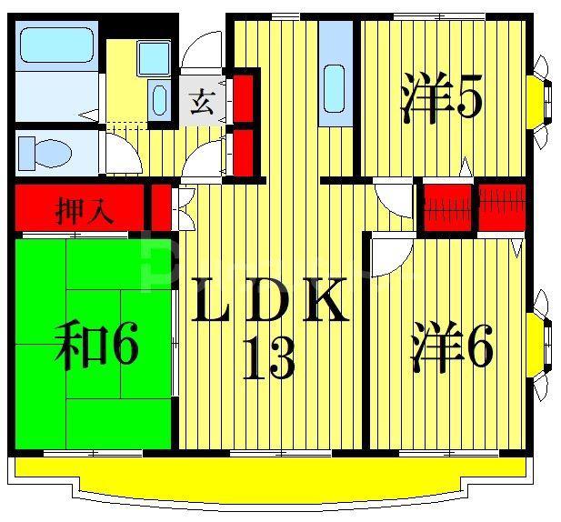 ディアコート市川(3LDK/3階)の間取り写真