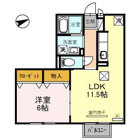 ベルコート木の座(1LDK/1階)の間取り写真