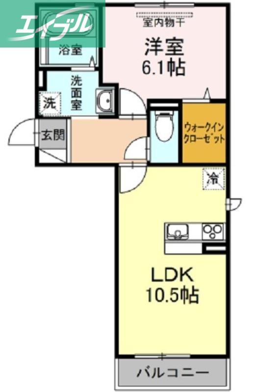 グロリア B棟(1LDK/2階)の間取り写真