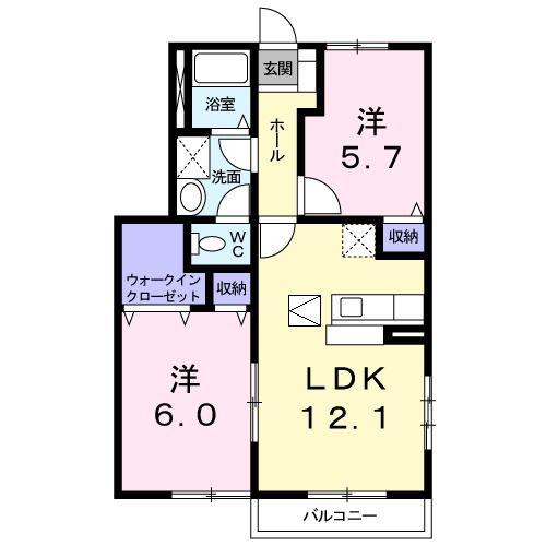 ヌ-ベル・フルールE(2LDK/1階)の間取り写真