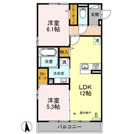 オリヴィエ(2LDK/2階)の間取り写真