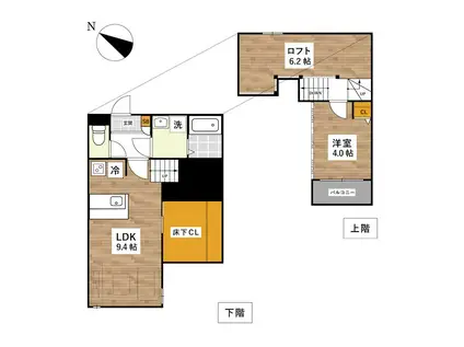 ADC菊池市役所通ベルヴィルIV(1LDK/2階)の間取り写真