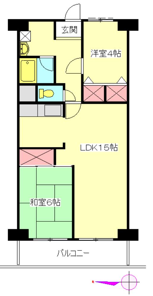 日商岩井草加マンション(2LDK/5階)の間取り写真