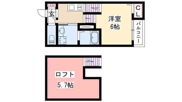 ハーモニーテラス北原町(1K/1階)の間取り写真
