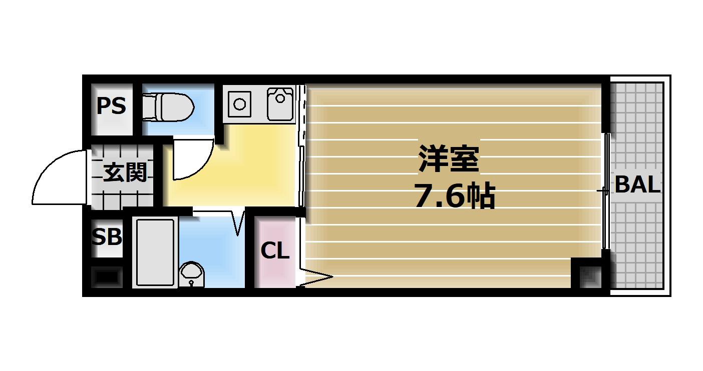 ウィングコート東大阪(1K/2階)の間取り写真