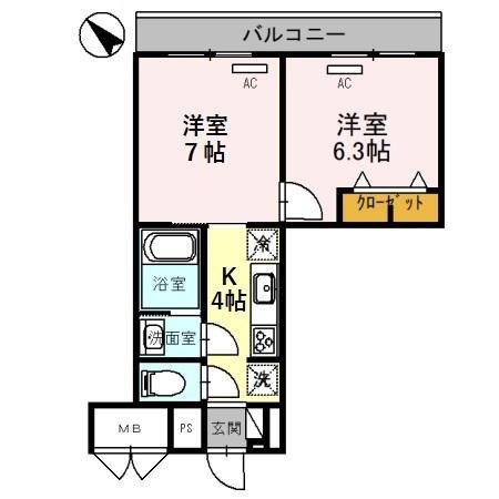 けやき通レジデンス(2K/5階)の間取り写真